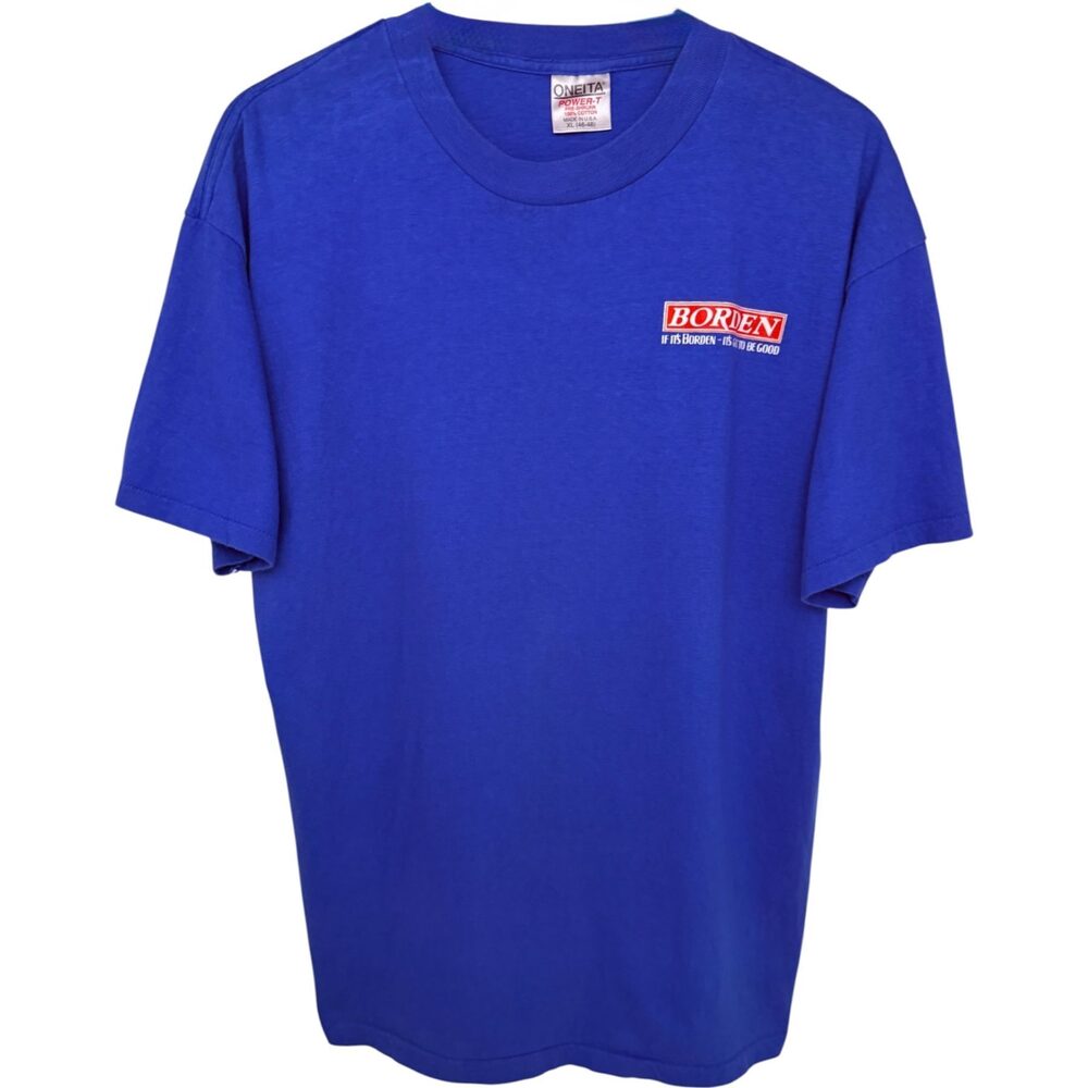 Oneita T-Shirt Men's XL Blue Yellow Single Stitch / Borden / Elsie